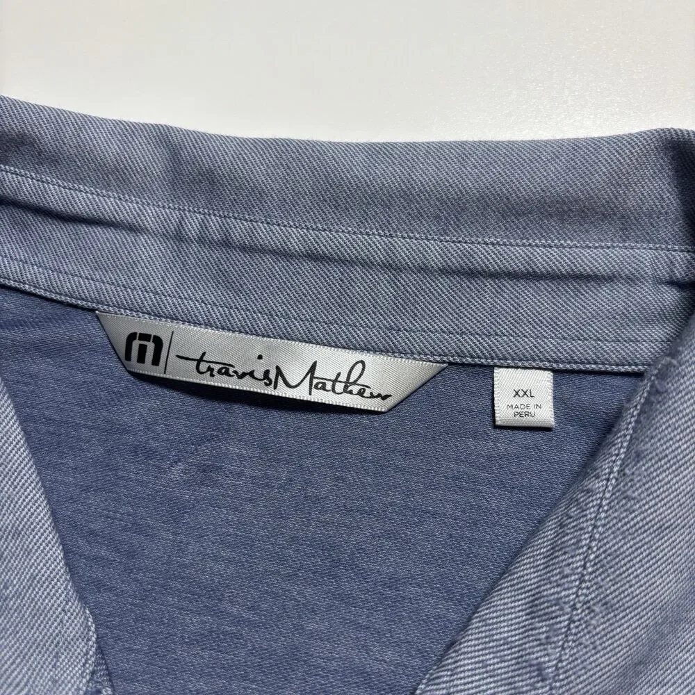 Travis Mathew Polo Golf Shirt Men's XXL‎ Gray Stripped Pocket Short Sleeve Shirt